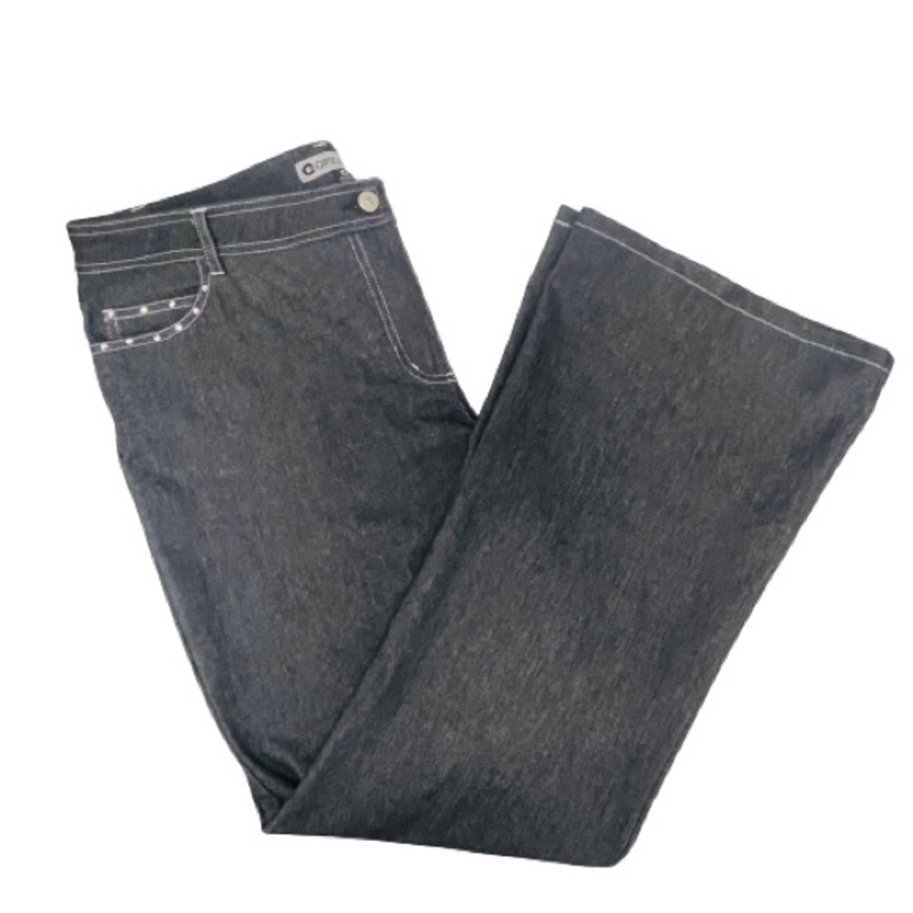 Optionelle black jeans flare wide legs high rise embellished rhinestones size 14